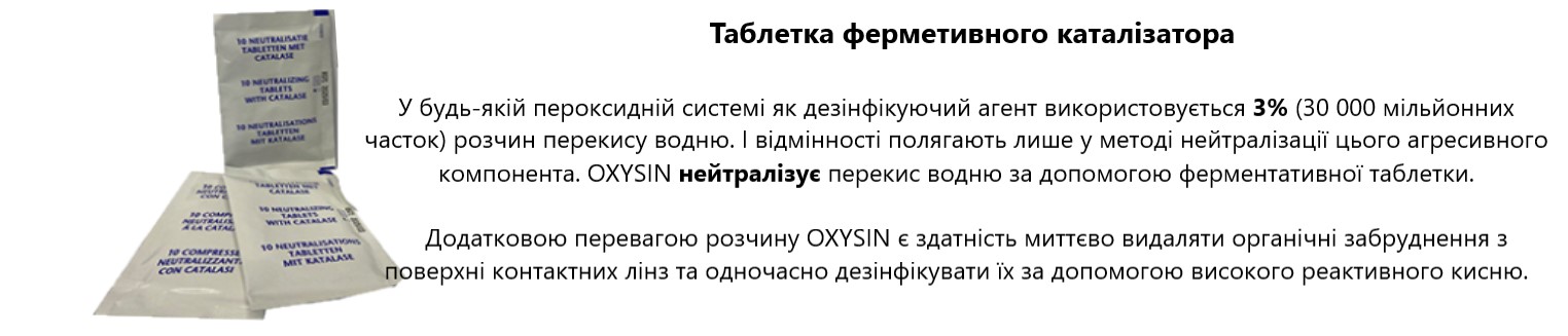 Таблетка ферметивного каталізатора розчину для контактних лінз OXYSIN компанії Schalcon